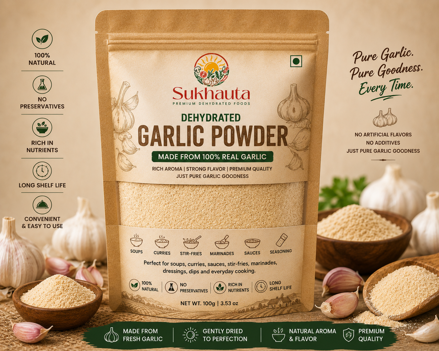 Sukhauta 100% Natural Dehydrated Garlic Powder