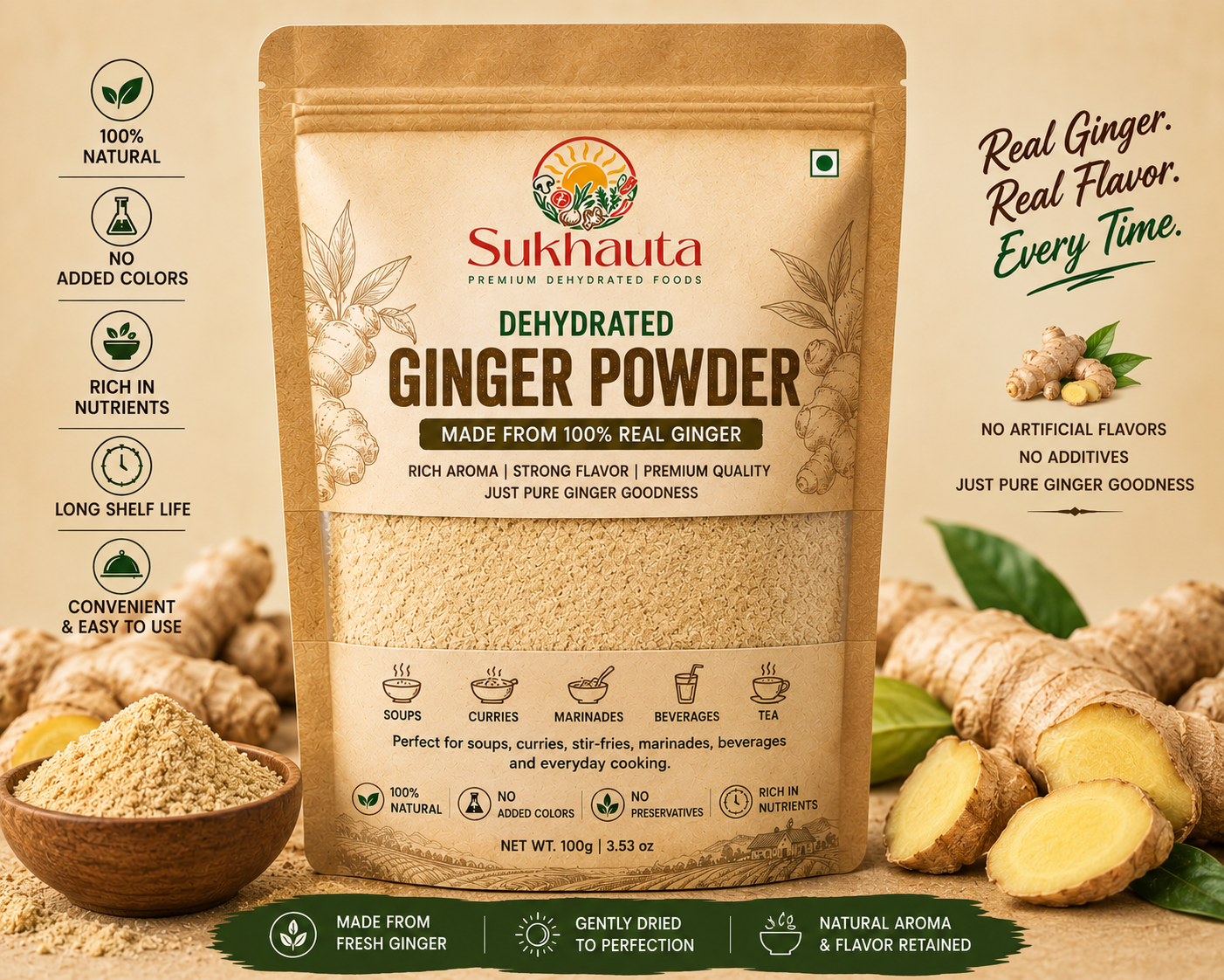 Sukhauta 100% Natural Dehydrated Ginger Powder