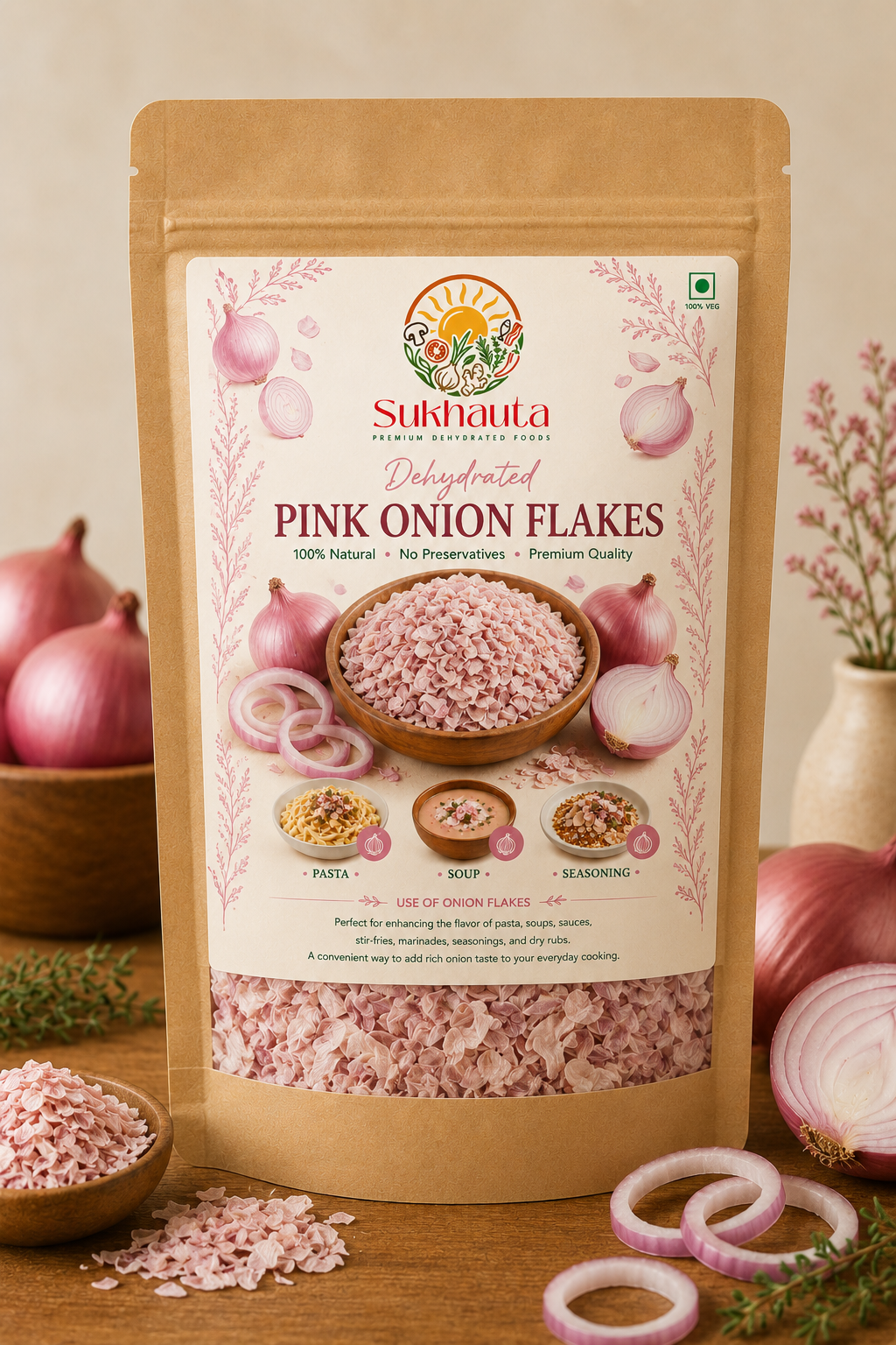 Sukhauta Dehydrated Pink Onion Flakes | Natural