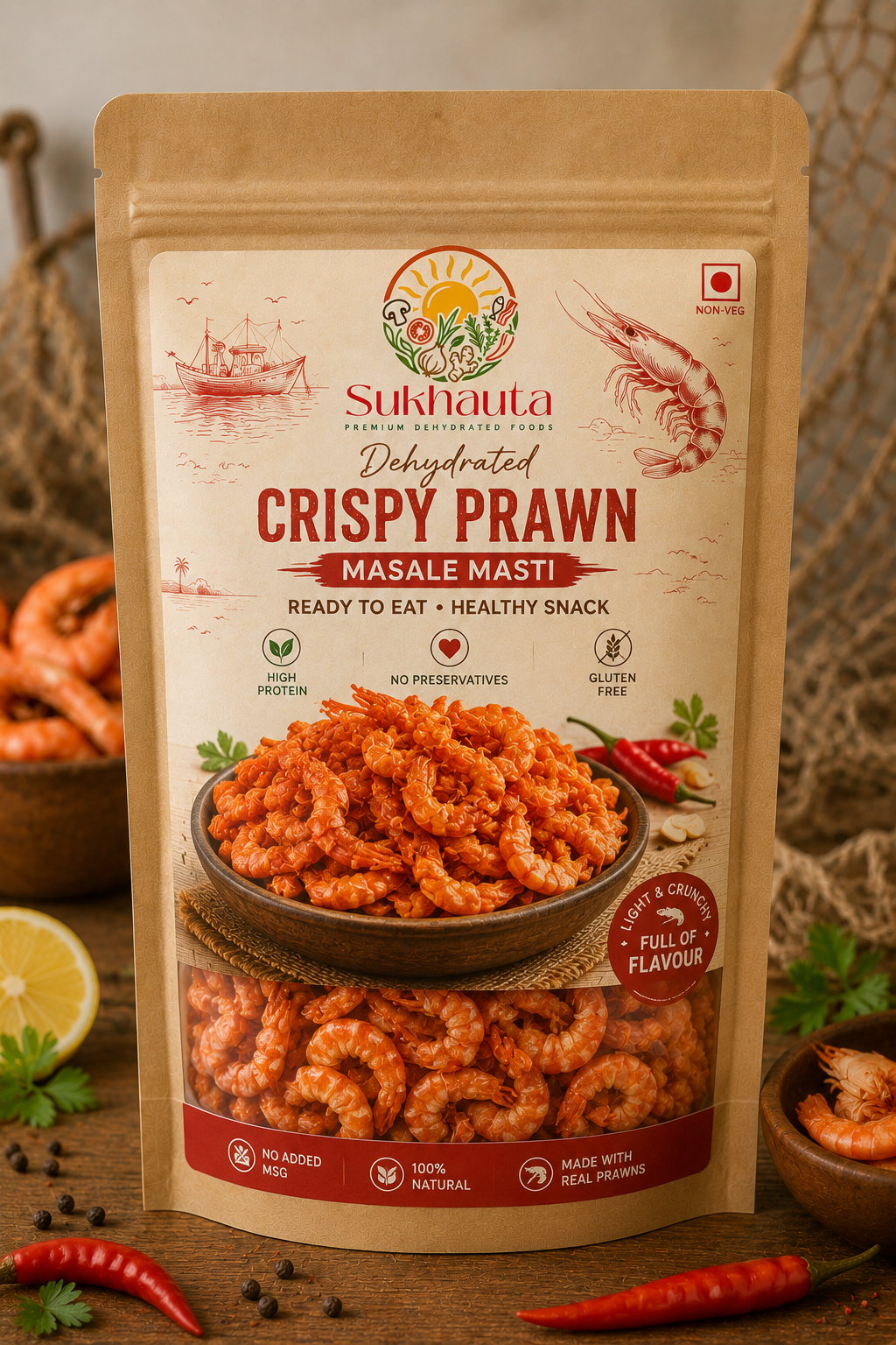 Sukhauta Crispy Prawn Snack | High Protein & Ready to Eat
