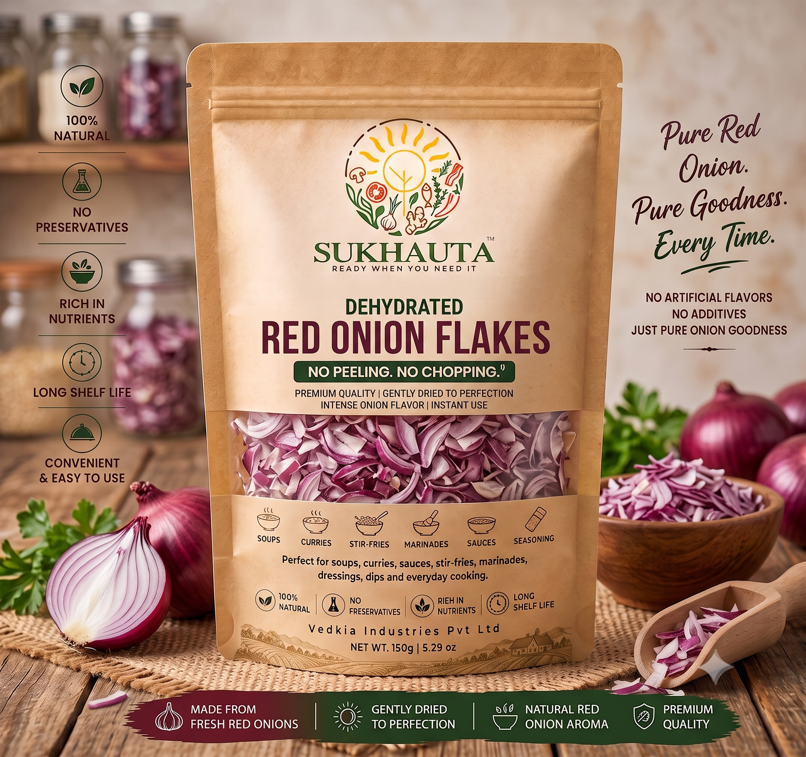 Sukhauta Dehydrated Red Onion Flakes - 100% Natural